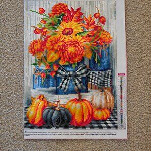Finished Diamond Art Painting of Autumn Flowers and Pumpkins (199)